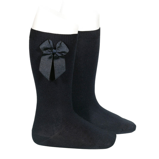 CÓNDOR Knee-High Socks With Grosgrain Side Bow- Black